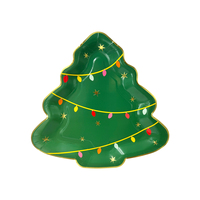 Assiettes jetables en papier en forme de sapin de Noël - Lot de 8, vertes avec étoiles scintillantes, assiettes fantaisie pour fêtes de fin d'année