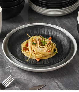 Dinnerware Set Modern Stone Texture Unbreakable Wheat Fiber Plastic <b>Plates</b> Bowls Set <b>Black</b> White for Home Restaurant Hotel Use - Product Image 4
