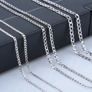 Wholesale necklace men 24 inch chain-Wholesale 16-20 inch 925 Sterling Silver Flat Carved Curb Cuban Link Chains Necklace for Women Men 2mm-8mm Width