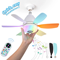 Geräuschloser Deckenventilator mit Fernbedienung, 18,5 Zoll, kleiner Deckenventilator mit dimmbarem LED-Licht, Bluetooth-Lautsprecher, 3 Farben, 3 RGB-Modi