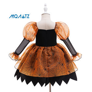 Nuevo Vestido Formal de Manga Larga para Niñas, Estampado de Telaraña Negra y Naranja, Cuello Redondo, Diseño Floral, para 8 Años - Product Image 3