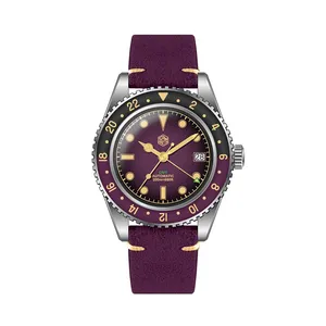 <span class=keywords><strong>San</strong></span> <span class=keywords><strong>Martin</strong></span> SN0134 40mm NH34 Retro Gradient Color Dial Hombres GMT Reloj Automático Mecánico Zafiro Bisel 20Bar C3 Verde - Product Image 1