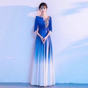 Women's Long Evening Gown Royal Blue Gradient Choir Stage <b>Performance</b> Dress Adult Formal <b>Wear</b> Polyester Fabric - Product Image 1