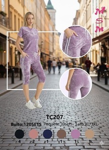 Completo Sportivo da Donna in Velluto, Maniche Corte, Girocollo, Vestibilità Ampia, Sopra il Ginocchio, Tinta Unita, Traspirante, TC207 XL 3XL - Product Image 3