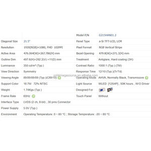 Module d'écran LCD à cristaux liquides AUO G215HAN01.2 d'origine neuf, écran de 21,5 pouces, 1920*1080 LVDS, écran LCD - Product Image 2