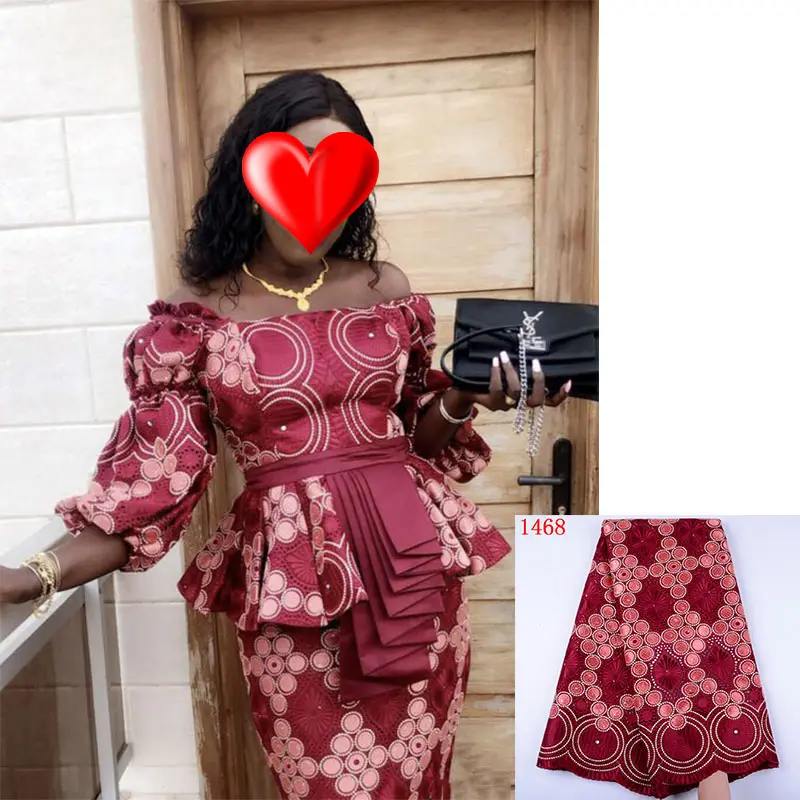 Nouvelle haute vin rouge qualité africaine dentelle de Voile de coton suisse en suisse avec des pierres dentelle tissu 5 Yards Tissus africains 1468