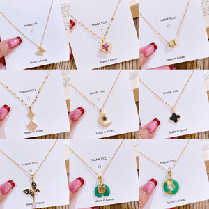 Collar <span class=keywords><strong>de</strong></span> Cobre Versátil con <span class=keywords><strong>Cadena</strong></span> <span class=keywords><strong>de</strong></span> Bambú, Estilo Coreano, Chic y <span class=keywords><strong>de</strong></span> Lujo Discreto, Famoso en Internet, con Colgante Minimalista <span class=keywords><strong>de</strong></span> Cuatro Hojas para Mujer - Product Image 5