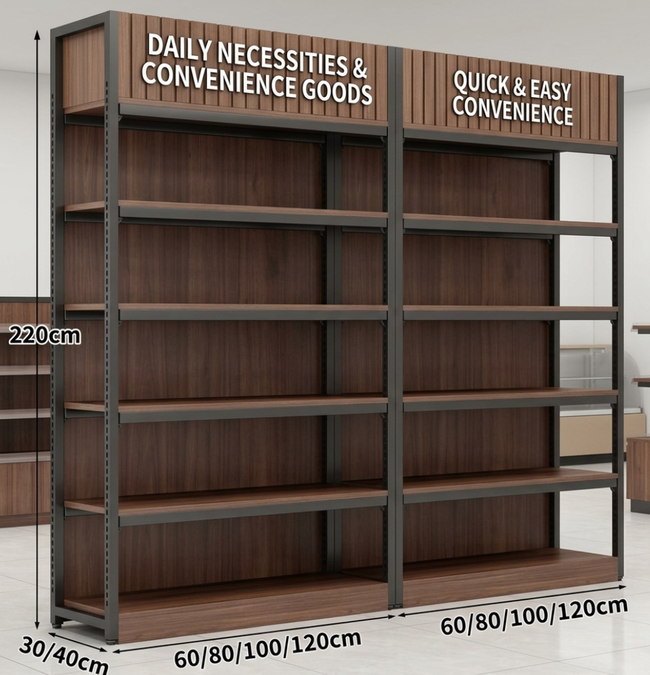 Metal Supermarket Display Rack Heavy Duty Steel Wood Retail Shelving ...