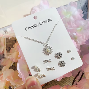 Juego de Joyería de 5 Piezas con Collar y Aretes de Plata con Cristales de Imitación, Cruz, Corazón, Copo de Nieve y Flor, Regalo de Boda para Mujer - Product Image 3
