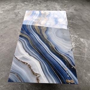 Carrelage mural et de sol en porcelaine moderne 600x1200mm, finition brillante, motif vague océanique, agate bleue avec veines dorées, pour hôtel, villa, hall - Product Image 3