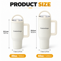Gobelet isotherme personnalisé en acier inoxydable à double paroi de 40 oz avec paille, couvercle à poignée, anti-fuite, réutilisable pour les voyages