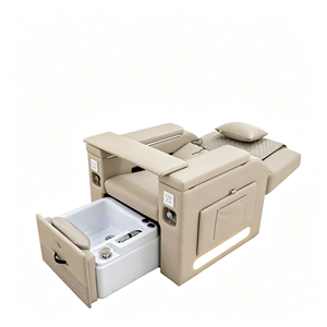 Beige <b>Pull</b>‑Out Foot Basin Pedicure Spa Chair With Rolling Massage Electric Recliner LED <b>Light</b> Manicure Table Nail Salon Beauty - Product Image 2