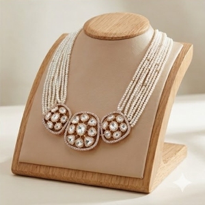 925 <b>Silver</b> <b>Chokers</b> Necklace Earrings Set for Women Pearl Beads Kundan Jewelry Traditional Ethnic Wedding Party Designer - Product Image 1