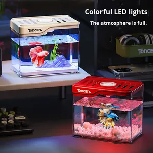 Kit d'aquarium de bureau moderne à LED, aquarium carré Betta avec lumière, décor écologique pour la maison et le bureau - Product Image 2
