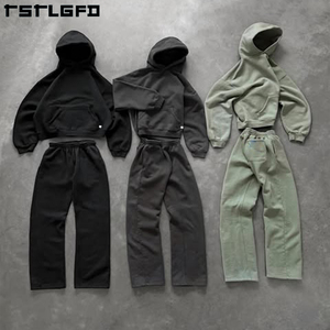 Set Personalizzato con Felpa con Zip e Pantaloni Larghi, <span class=keywords><strong>Tuta</strong></span> da Jogging, Abbigliamento da Allenamento, Tute Sportive per Uomo - Product Image 1