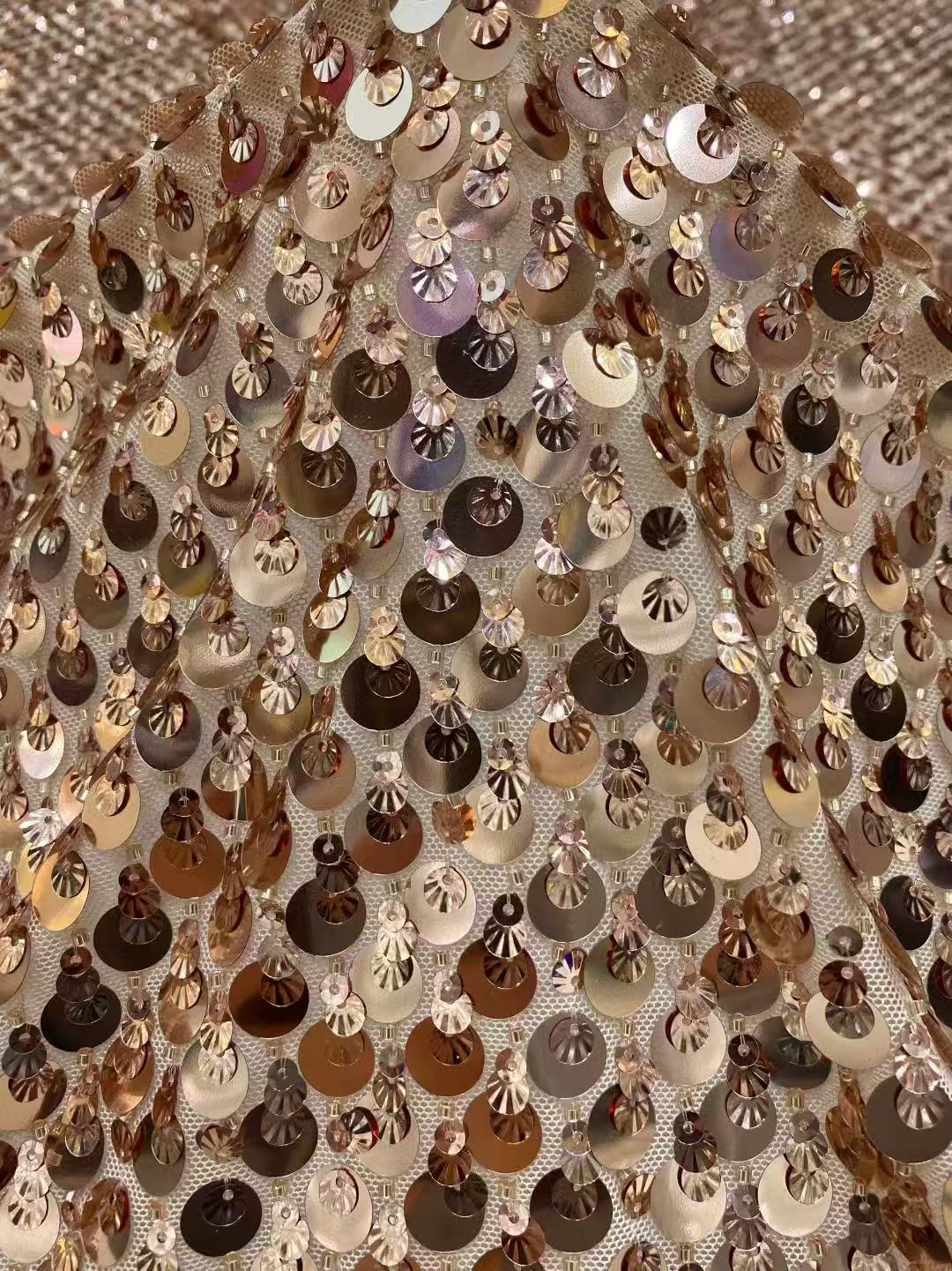 Luxury Gold Sequin Turkish Beaded Lace Fabric for Weddings
