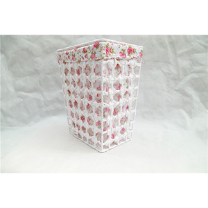 <b>White</b> Floral Fabric Storage <b>Basket</b> Square Cotton Wicker <b>Laundry</b> Organizer For Clothing - Product Image 2