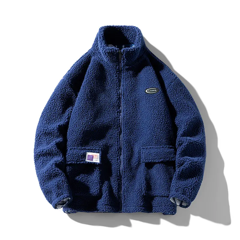 Chaqueta polar con cremallera para hombre, chaqueta de lana cálida y peluda con Logo personalizado, OEM, para invierno
