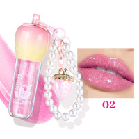 Gloss à lèvres transparent rose avec porte-clés, pour enfants, non collant, végétalien, gel minéral, logo personnalisé pour le maquillage