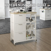 Carrito de Cocina Rodante Moderno de Madera Blanca con Cajones de Almacenamiento y Estantes Abiertos, Modelo PH-HF-485 de Pindel Handicraft, Hecho en [País de Origen]