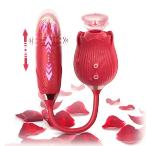 2023 Fashion 2 In 1 Rose Flower Sucking Thrusting Dildo Rose Vibrator Sex Toys For Adult Women Clit Vacuum Stimulator