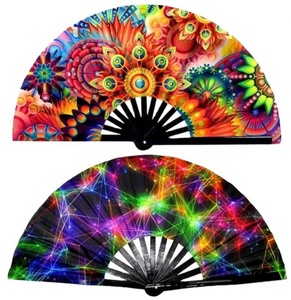 Holographic Festival Bamboo Clack Hand <b>Fan</b> <b>Large</b> Folding Rave <b>Fan</b> for Decorative Accessories for Music Festival Event Party - Product Image 2