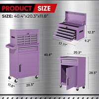 Coffre à outils moderne à 5 tiroirs et armoire à roulettes avec tapis antidérapants, serrure à clé, emballage renforcé pour garage et atelier (Violet)