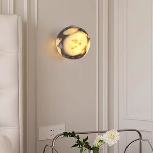 Lampe murale ronde en marbre minimaliste moderne pour chambre à coucher, chevet, salon, couloir, escalier - Product Image 2