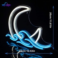 네온 LED 램프 바다 테마 곡선 초승달 떠다니는 푸른 파도 아크릴 백플레이트 USB 전원 3D 벽걸이 침실용