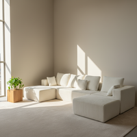 Canapé trois places Cloud Compression 134,6 pouces en forme de U, fauteuil double inclinable moderne en coton tissé avec mousse à mémoire de forme, module sans genouillère