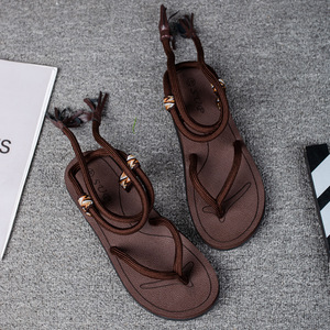 Sandalias con Tira en el Tobillo para Hombre, Cuero Genuino, Punta Abierta, Suela de Goma Antideslizante, Estilo Casual, Diseño Sólido con Logotipo Grabado - Product Image 2