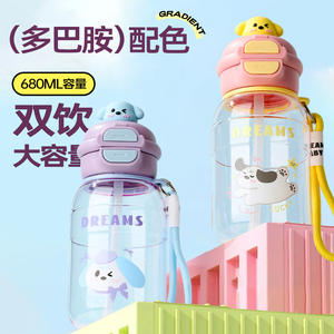 แก้วน้ำพลาสติกลายการ์ตูนน่ารัก พร้อมหลอดและฝาเปิดดื่มได้โดยตรง สำหรับนักเรียนและคู่รัก พกพาสะดวก ดีไซน์ทันสมัยสำหรับฤดูร้อน - Product Image 3