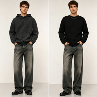 Jean large gris délavé pour homme, coupe décontractée, denim anthracite foncé délavé, vente en gros OEM