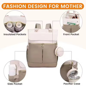 Large Capacity Diaper Bag <b>Backpack</b> Mummy Bag Laptop <b>Compartment</b> Insulated Bottle Pocket Water Resistant Travel Baby Bag - Product Image 5