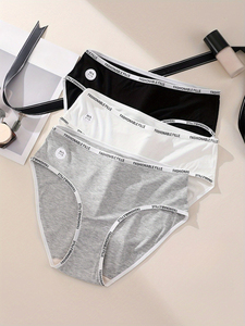 Set di 3 Mutandine da Donna a Vita Media, <span class=keywords><strong>Senza</strong></span> <span class=keywords><strong>Cuciture</strong></span>, Traspiranti, in Viscosa e Spandex, con Lettere in Vita - Product Image 3