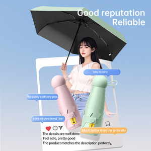 Vente en gros Mini 5 Parapluie Pliant Portable Petite Capsule Femmes Parapluie Revêtement Noir Parasol Parapluie <span class=keywords><strong>avec</strong></span> Impression du Logo - Product Image 4