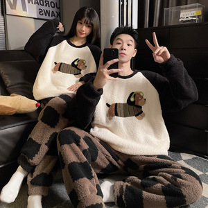 <span class=keywords><strong>Pigiama</strong></span> Termico Autunno Inverno per Coppie, Maniche Lunghe, Foderato in <span class=keywords><strong>Pile</strong></span> Corallo per Donna, Spesso e Carino con Cartoni Animati, Abbigliamento da Casa per <span class=keywords><strong>Uomo</strong></span> - Product Image 4