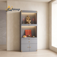 Armoire d'autel bouddhiste zen Aimsp grise, espace dédié au culte, rangement à niveaux, plateau coulissant, armoire fermée, support OEM ODM