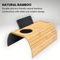 Plateau de canapé pliable en bambou avec porte-gobelet et base antidérapante, support de bras de canapé pour collations, boissons, télécommandes et téléphone