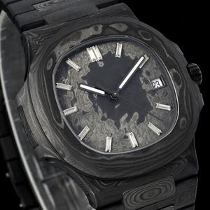 <span class=keywords><strong>Orologio</strong></span> da Polso di Lusso da Uomo con Motivo Damascato in Fibra di Carbonio, Cassa Ottagonale da 40mm, Quadrante <span class=keywords><strong>Nero</strong></span> Opaco, Data Automatica, Impermeabile - Product Image 2