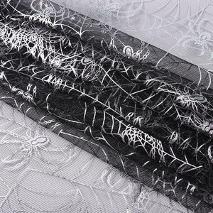 Nuevos diseños Fancy Shiny Foil Tul Mesh <span class=keywords><strong>Halloween</strong></span> Black Skull Bat Spider Mesh Fabric by the Yard - Product Image 4