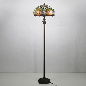 LongHuiJing 16 Inch Traditional European Multicolored Stained Glass LED E26/E27 Resin Base Floor Lamp Rose Style Tiffany - Product Image 3