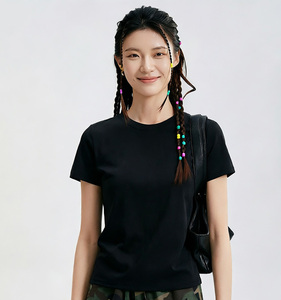 T-shirt en bambou pour femme, coupe classique, tricoté, avec logo personnalisé, 38% coton, 32,4% bambou, 29,6% Sorona, col rond, été - Product Image 5