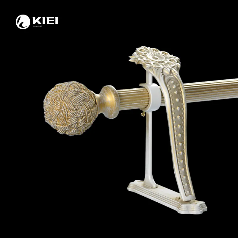 KIEI antique craft curtain rod sets gold white color curtain rod and accessories with resin curtain finials for indoor decor