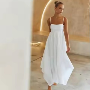 Vestido Casual Elegante de Verano para Mujer, con Dobladillo Asimétrico, de Algodón Blanco, Holgado, Midi - Product Image 6