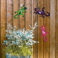 Gecko-Conjunto de decoración de pared de Metal, arte de lagarto, decoraciones de pared para patio, valla, jardín, hogar, exterior e interior, esculturas hechas a mano, 6 uds.