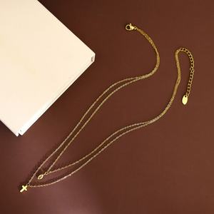 Collar de Acero Inoxidable con Zirconia, Diseño de Cruz, Resistente al Agua y al Deslustre, Chapado en Oro de 18k, Doble Collar para Mujer - Product Image 3
