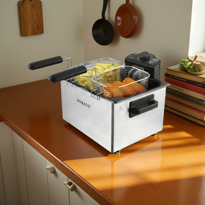 Friteuse Électrique Double Panier 5L 2000W Prise EU pour Cuisine Domestique, en Acier Inoxydable avec Base Antidérapante et Circuit de Sécurité - Product Image 1