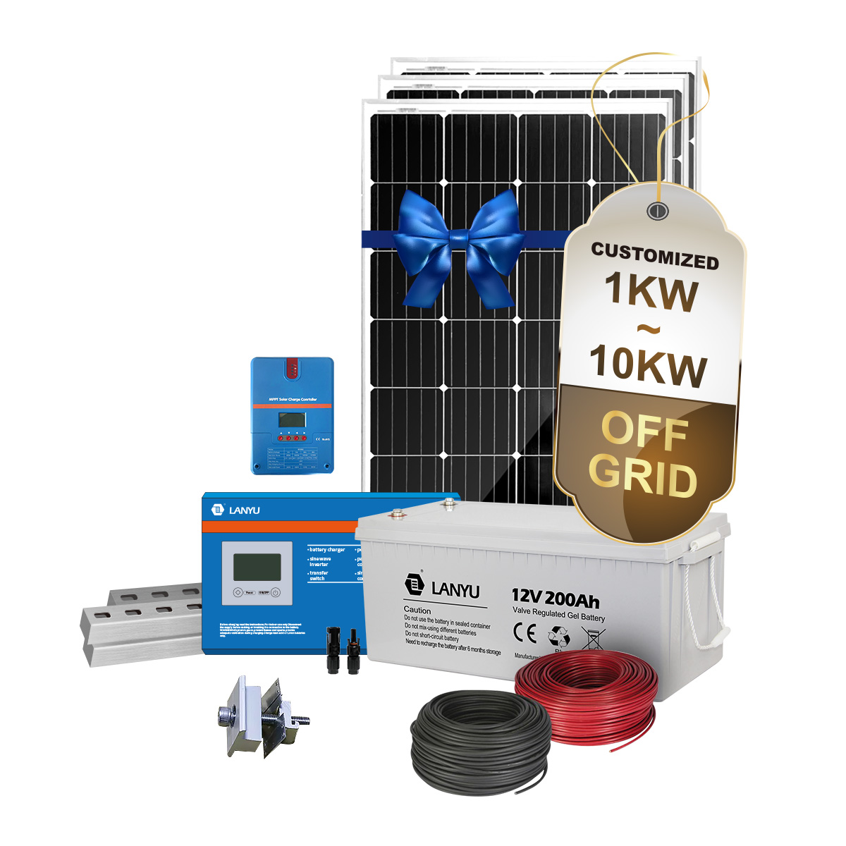 Factory price full set 5kw off-grid solar system with inverter/solar panel/200ah gel battery