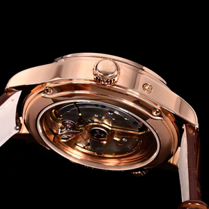 High-end Designer Style Luminous Waterproof Day Night Date Sapphire Crystal Rose Gold <b>Case</b> Brown Leather Strap Unisex <b>Watch</b> - Product Image 4